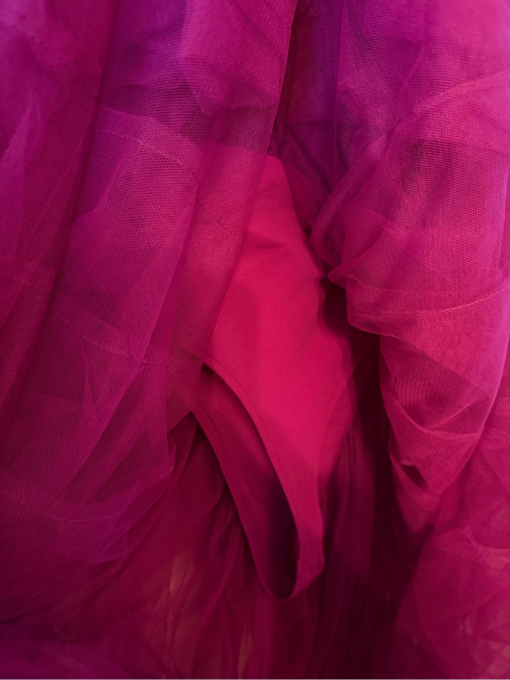 Strapless Fuchsia Ruffled Tulle Evening Dress - Picture 6 of 7